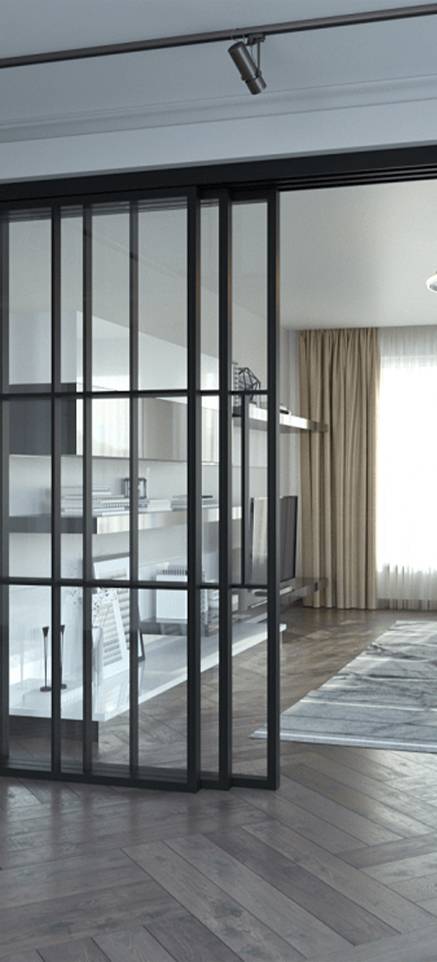 Міжкімнатна перегородка ZEIST ТЕЛЕСКОПІЧНА зі скла і сталі