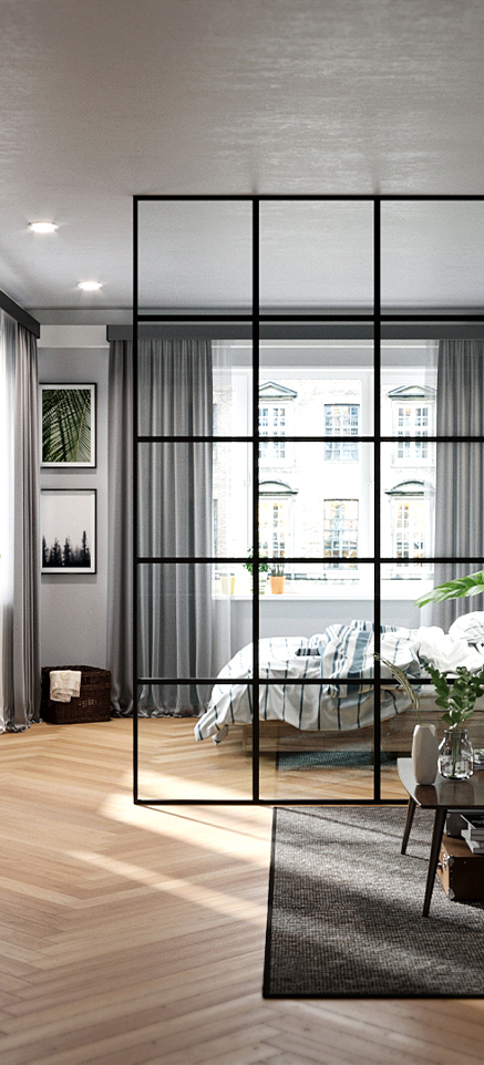 Міжкімнатна перегородка ZEIST СТАЦІОНАРНА зі скла і сталі alt 1