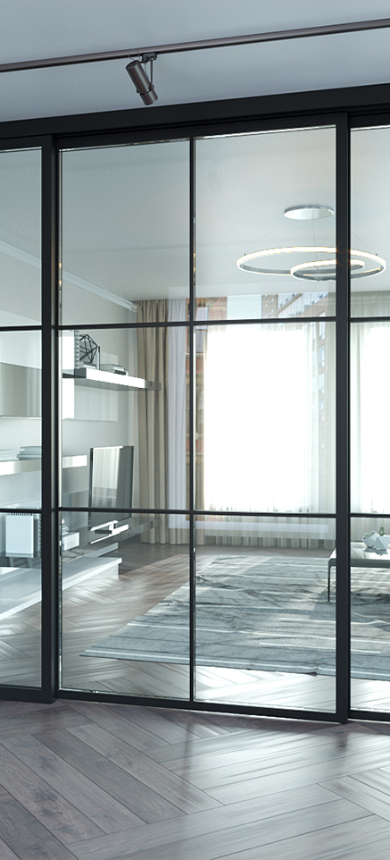 Міжкімнатна перегородка ZEIST ТЕЛЕСКОПІЧНА зі скла і сталі alt 5